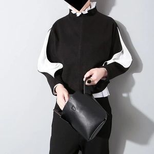 Marigold Shadows Said Split Sleeve Sweater- black with white